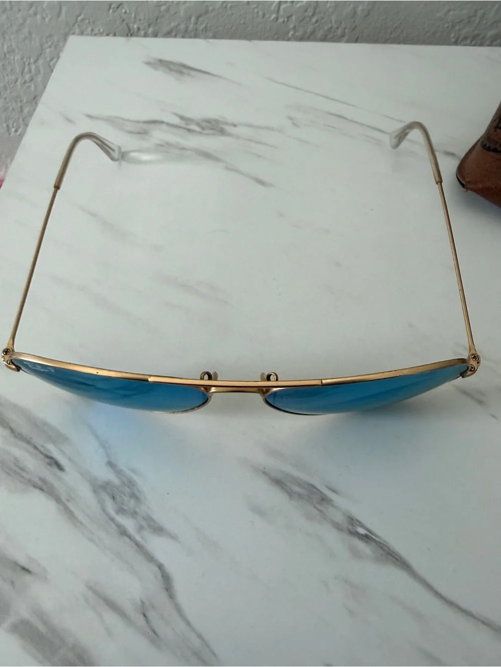 Ray-Ban Gold Frame Aviator Sunglasses with Blue Mirrored Lenses